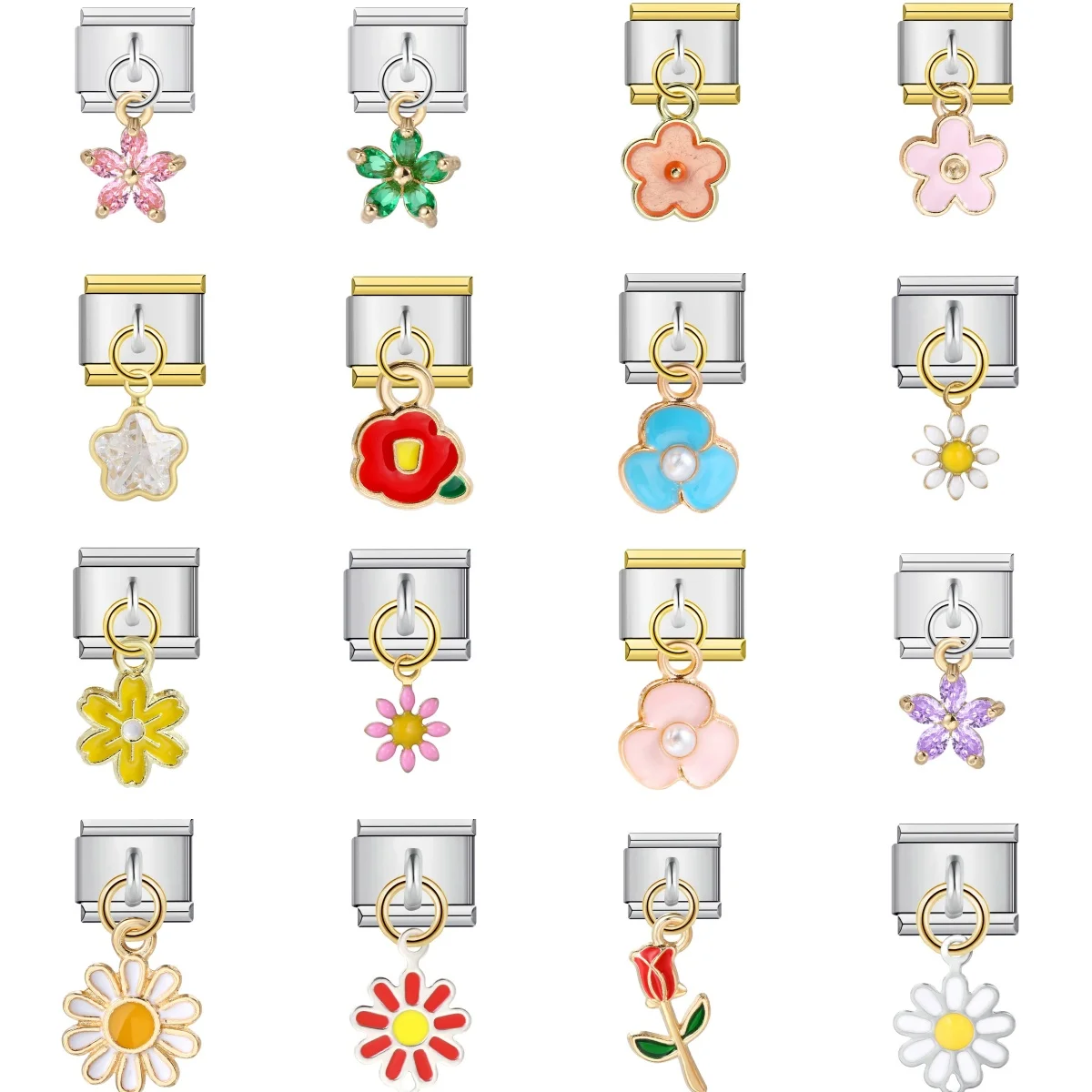 URING Eleganter Gänseblümchen-Rosen-Blume, süßer Y2k-Anhänger, italienische Charms, Links, passend für 9 mm Edelstahl-Armbänder, DIY-Schmuck, Geschenk