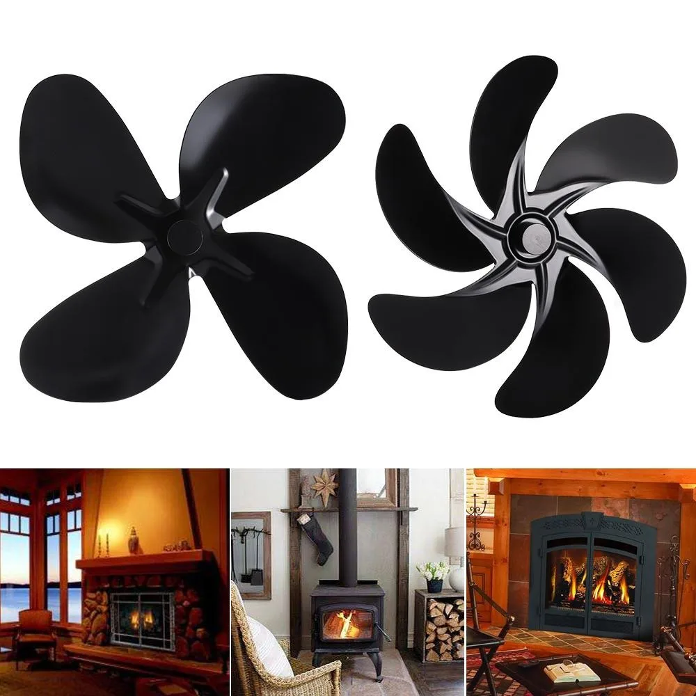 New 4/5/6 Blades Wood Stove Fan Fire Heat Power Saving Eco Fireplace Fan Reinforced Black Log Burner Replacement