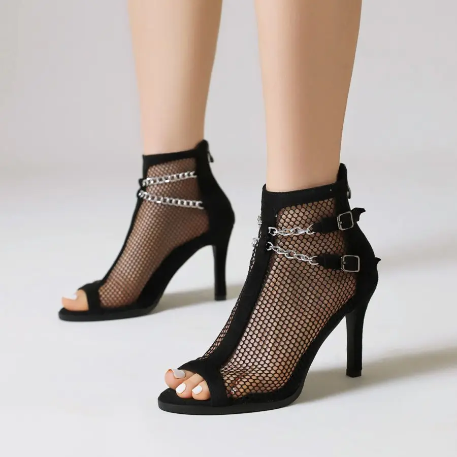 

Womens Sandals Fashion Sandals High Heels Open Toe Mesh Summer Sandals Big Sizes Shoes 2023 Chains Designer Sandals For Women