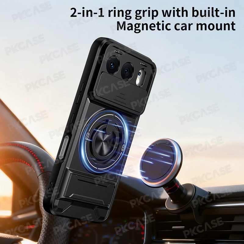 Folding Bracket Slide Camera Protect Case with Magnetic Ring Stand Cover
