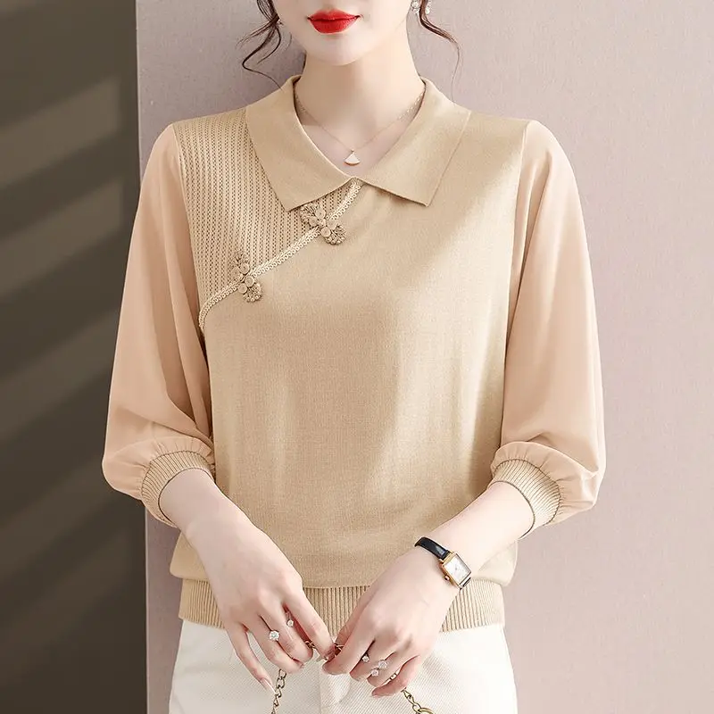 

2023 Women's Clothing Intellectual Spring Summer Three Quarter Slee Round Neck Loose Simplicity Solid Pullovers Casual T-Shirts