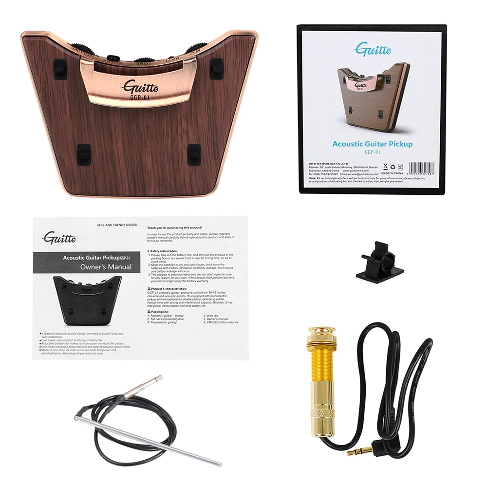 

GUITTO GGP-01 Acoustic Guitar Sound Pickup Piezo Mic Dual Pickup Modes Supports Volume Tone Adjusting for 36-42 Inch Guitars