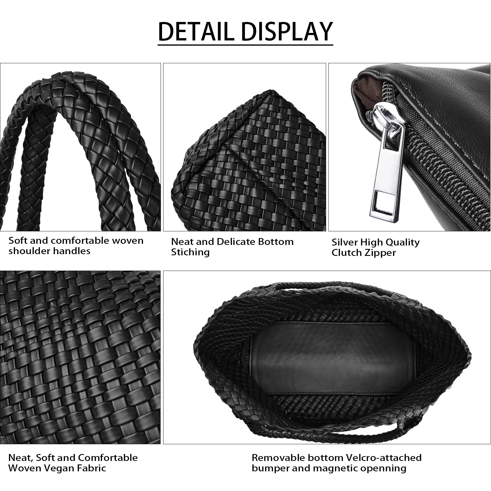 Woven Tote Bag Womens Purse Vegan Leather Shoulder Handbags - Fashion Summer Beach Tote Bags - Large Travel Totes - Image 4