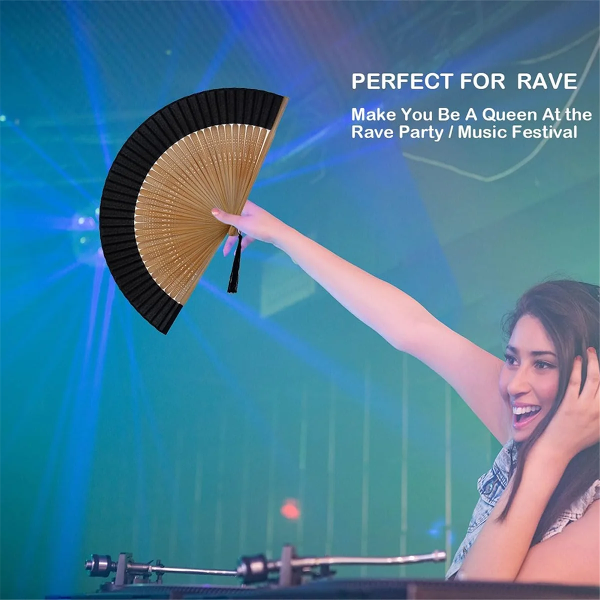 SEMOIC Hand Held Fan for Foldable, Chinese Japanese Vintage Bamboo Silk Folding Fans Hand Fan for Dance Music Festival