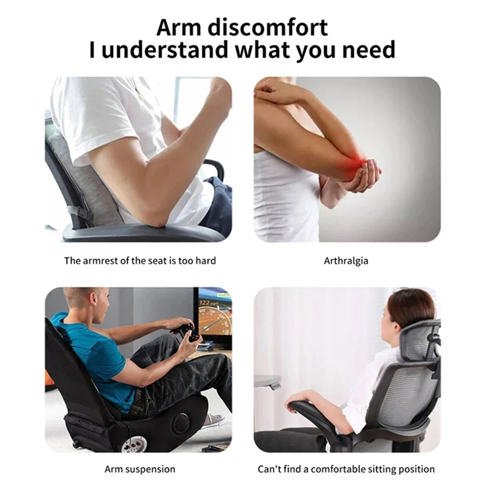 1/2 Pcs Office Chair Armrest Pads Memory Foam Pressure Relief Elbow Cushion Ergonomic Armrest Pad Universal Curved Armrest Cover