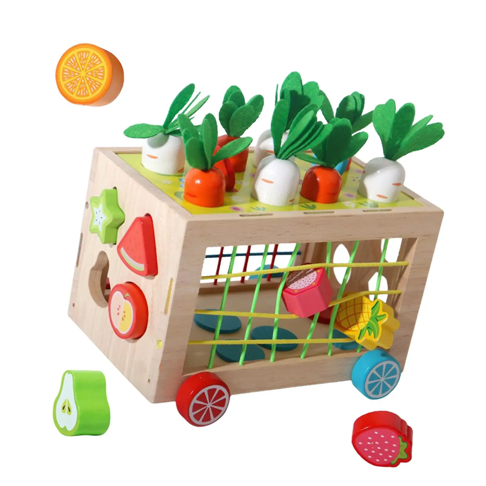 

Wooden Activity Cube Educational Learning Toys Matching Threading Rope Sensory Bin for 1 2 3 Year Old Babies Kids Children
