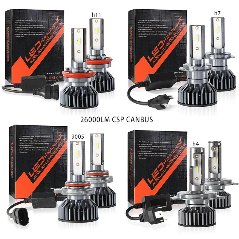 Heyword 26000lm 160W 1860 CSP chip 3000k/4300k/6000k/8000k Car LED Headlight h4 h7 h1 LED headlights 9005 H7 h11 led light