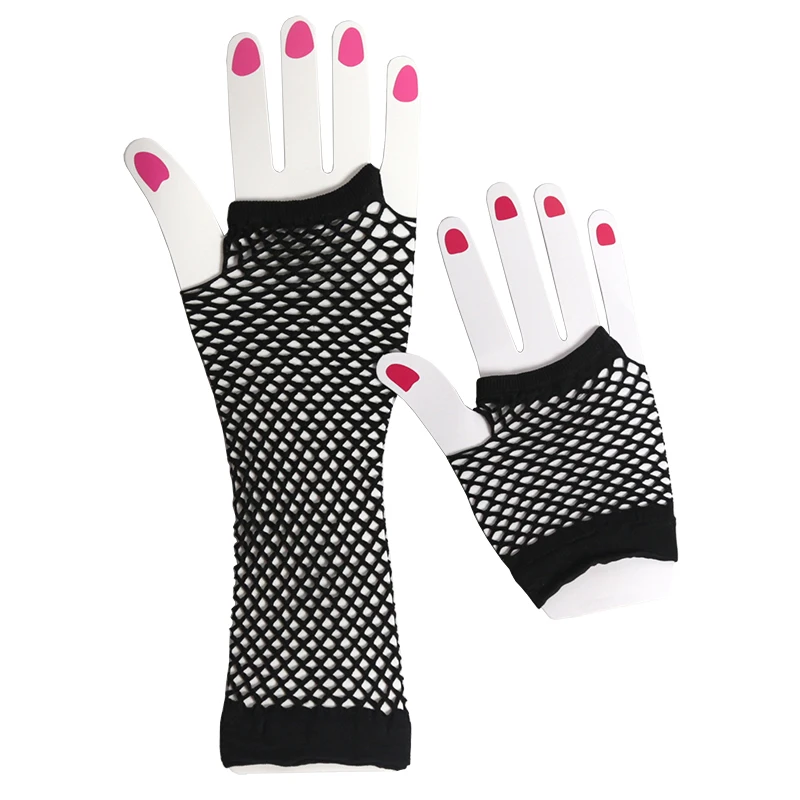 2 Pair/set Black Ladies Sexy Gloves Mesh Net Fishnet Gloves Hollow Fingerless Gloves Night Club Lolita Costume Punk Mittens