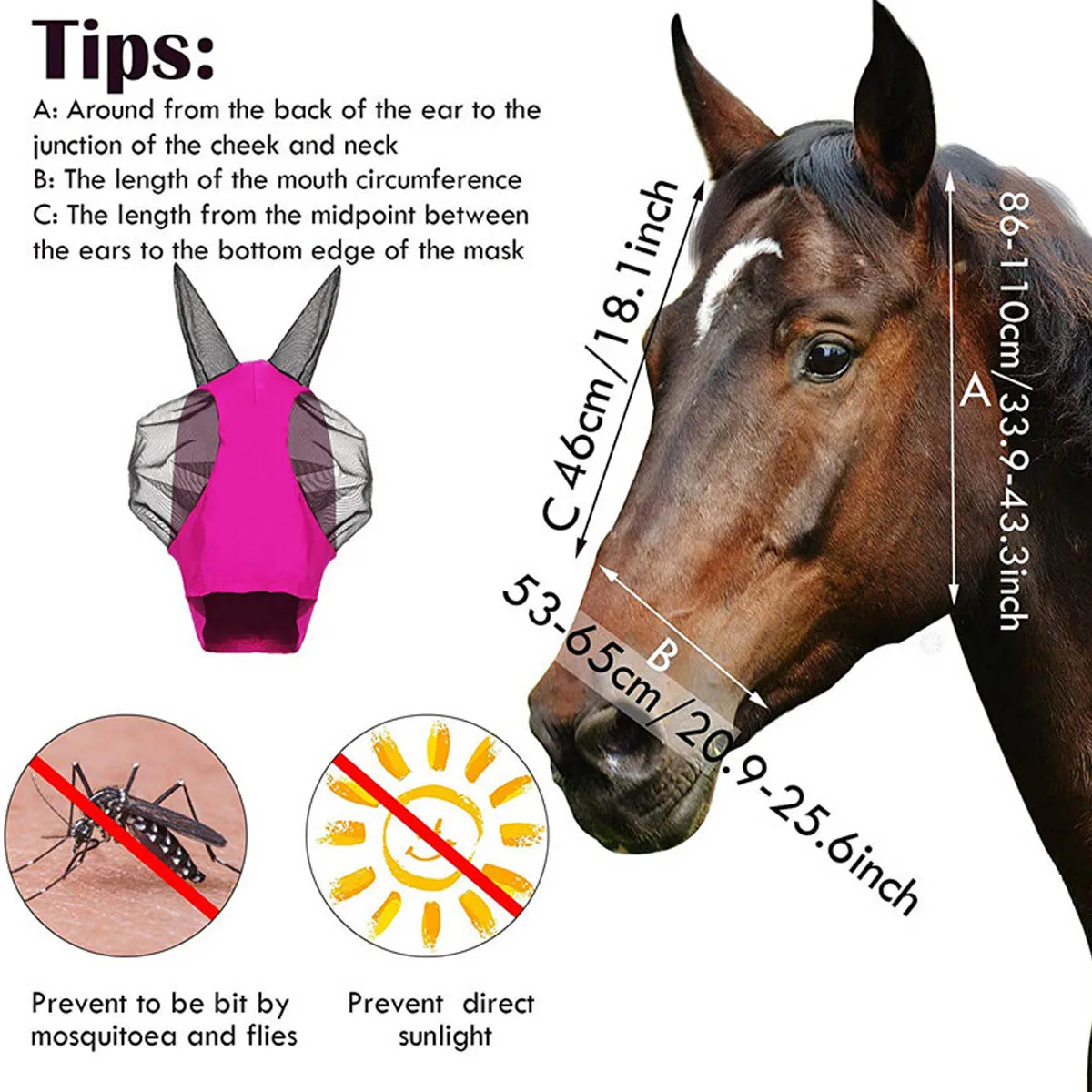 Breathable Horse Mask Summer Goggles Mosquito Ears Comfortable Fit with UVProtection Mesh Horse Fly Mask Equestrian Supplies