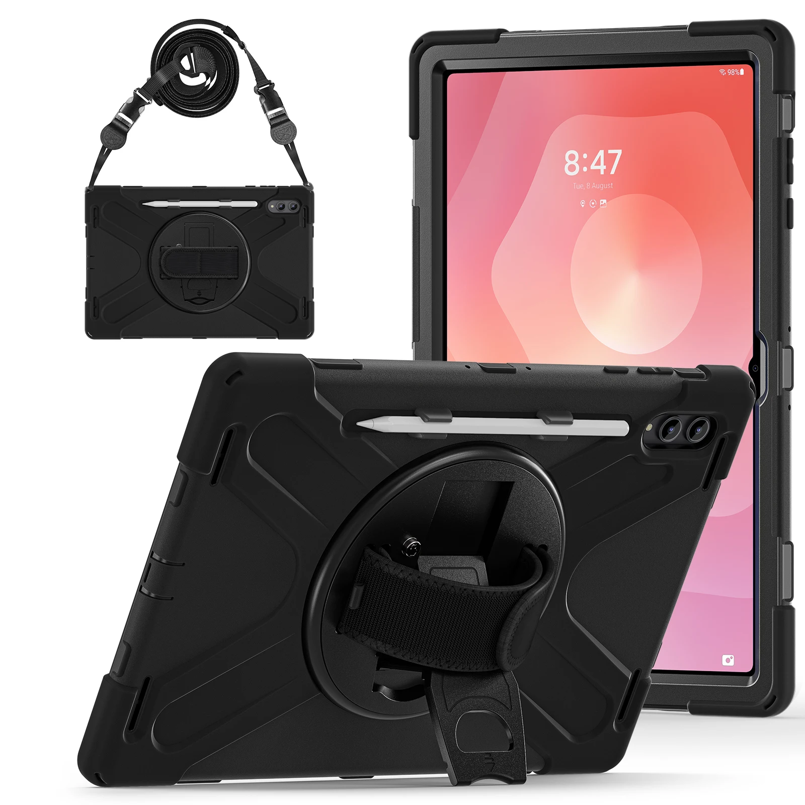 Rotating Stand Rugged Tablet Cover with Shoulder Strap