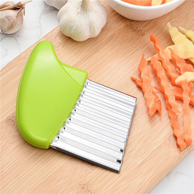 Stainless Steel Potato Chip Slicer Dough Vegetable Fruit Crinkle Wavy Kitchen Knife Cutter Chopper French Fry Maker Tools Gadget