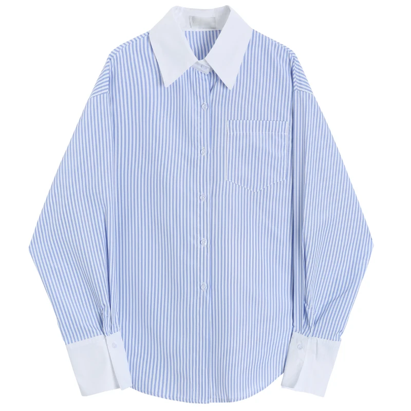 

Женская рубашка с длинными рукавами SuperAen, синяя и белая полосатая рубашка контрастного цвета, весна-осень 2023, топы в Корейском стиле