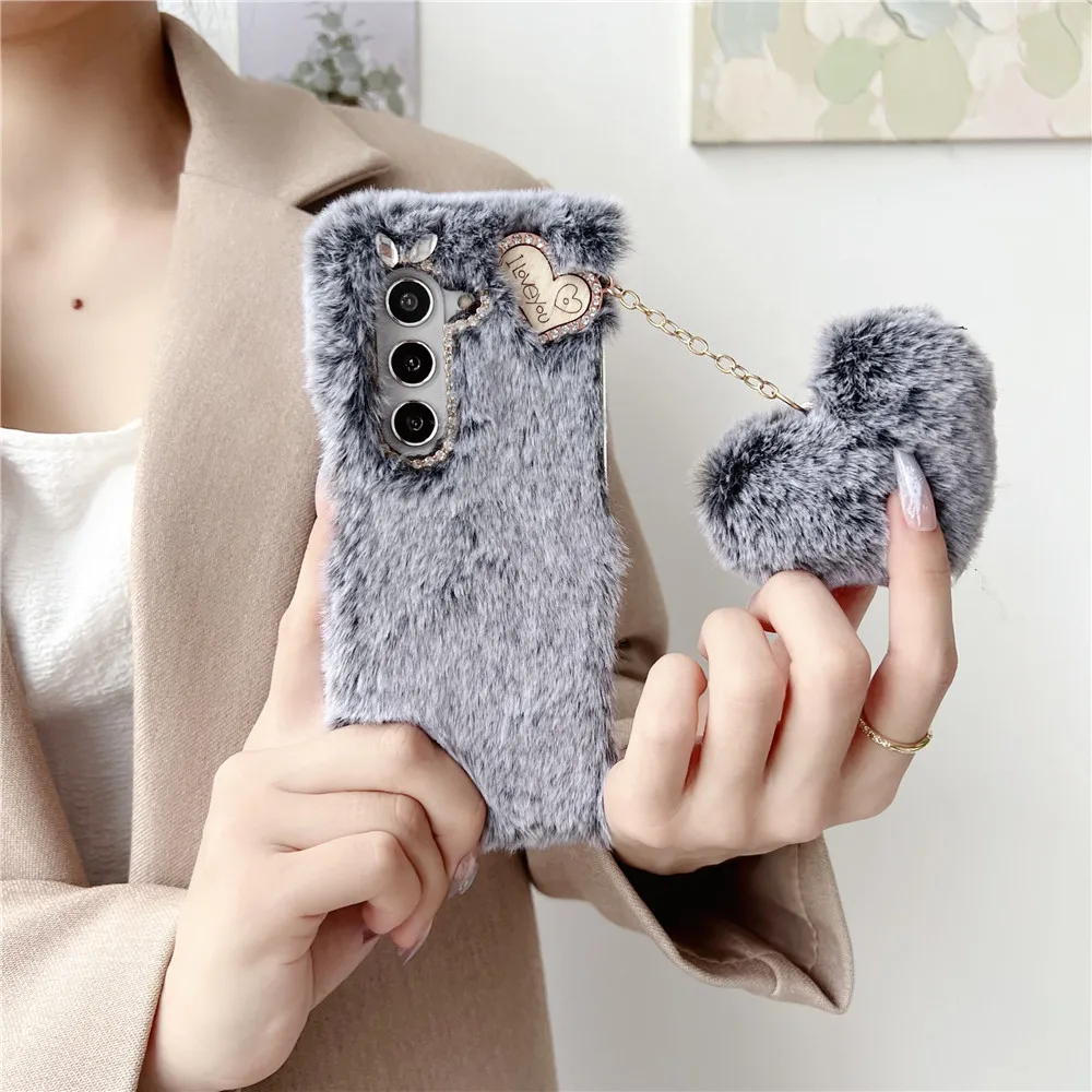 For Samsung Galaxy Z Fold 5 Case Korea Cute Fluffy Plush Love Pendant Phone Case For Galaxy Z Fold6 Cover Z Fold3 Z Fold2 Fold5 | Gaffar India