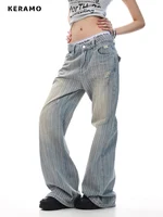 2025 Retro American Waed Striped Hole Denim Jeans Loose High Street Micro Flared Cleanfit Casual Long Trousers for Men And Women - Image 3