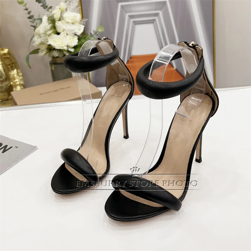 Women Sandals Stiletto Heel Back Zip Real Leather