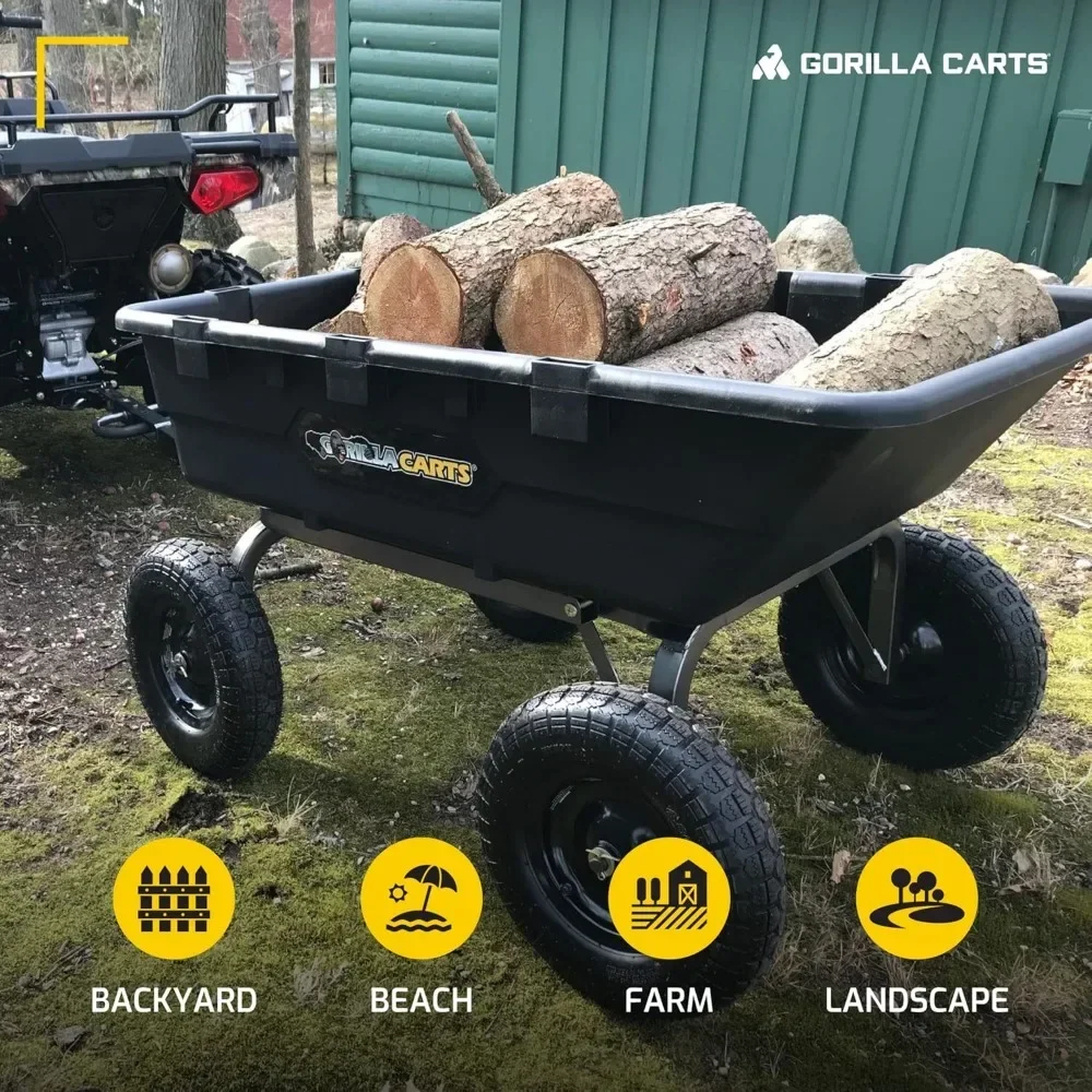 Heavy Duty Poly Yard Dump Cart Garden Wagon, Utility Wagon with Easy to Assemble Steel Frame,1500 Pound Capacity,and16Inch Tires