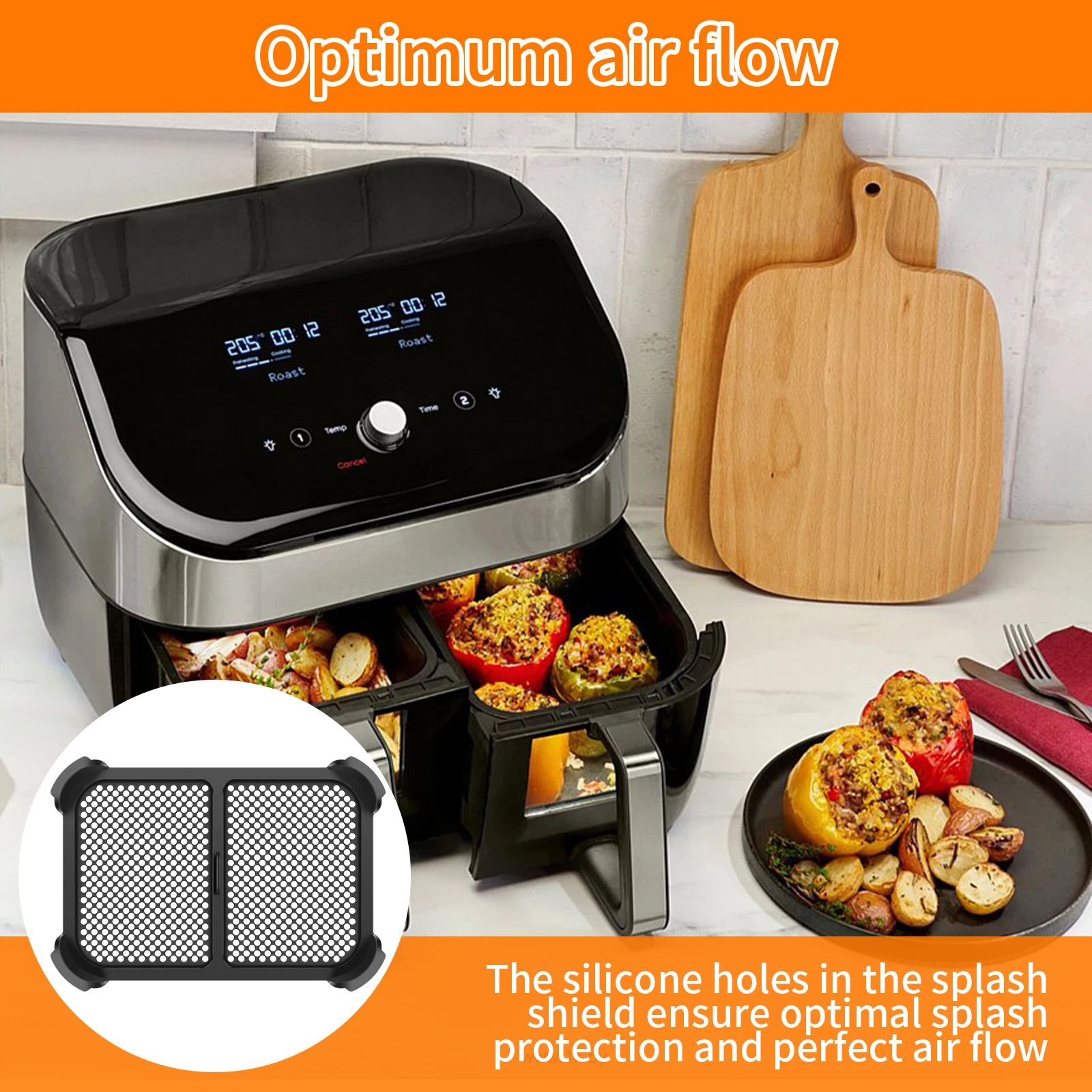 Air Fryer Splash Guard for Ninja AF300 Models Reusable Air Fryer Liners Silicone Air Fryer Splash Pad Shield Baking Accessories