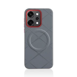 ELVEV Magnetic Luxury Embossed PU Leather Phone Case with Wireless Charging and Anti - Fall Protection for OPPO Reno14 (Grey)