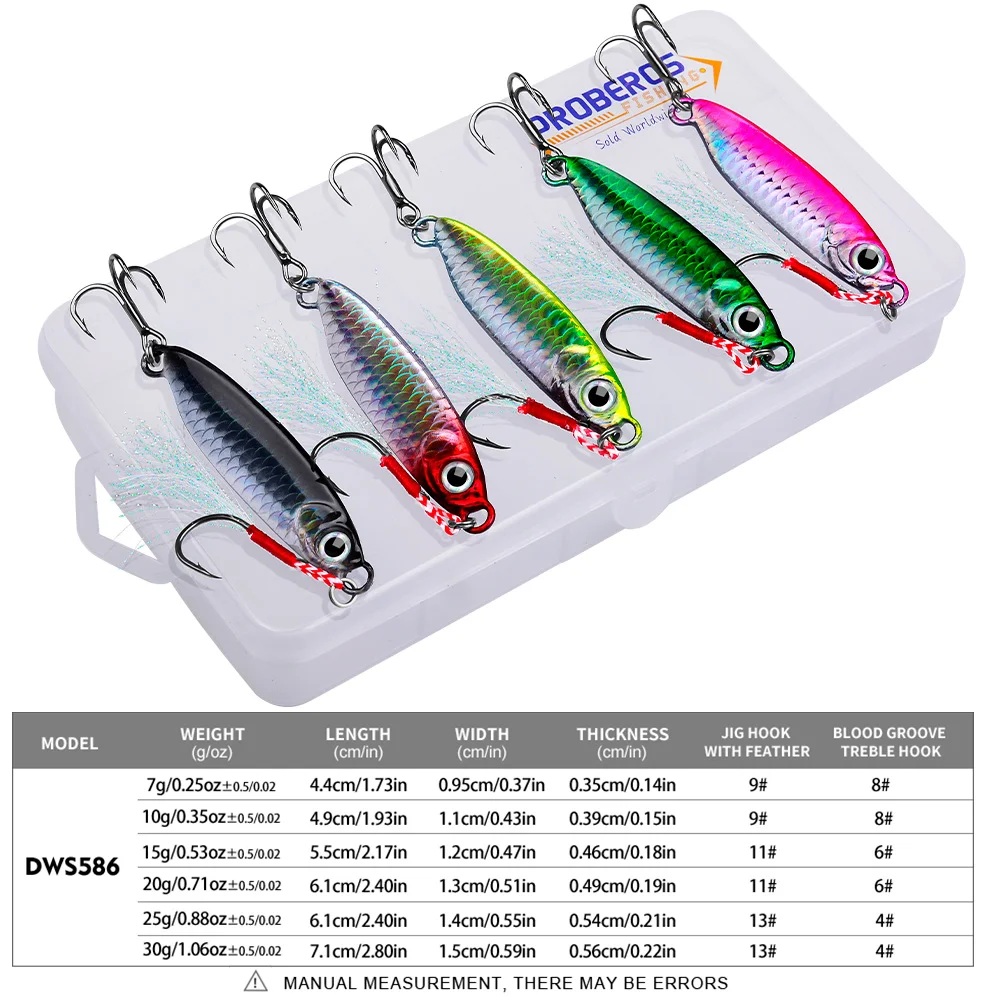 5 Leurres De Pêche Cuillères Métal 7-30g Pour Mer Et Rivière Jigging Bass
