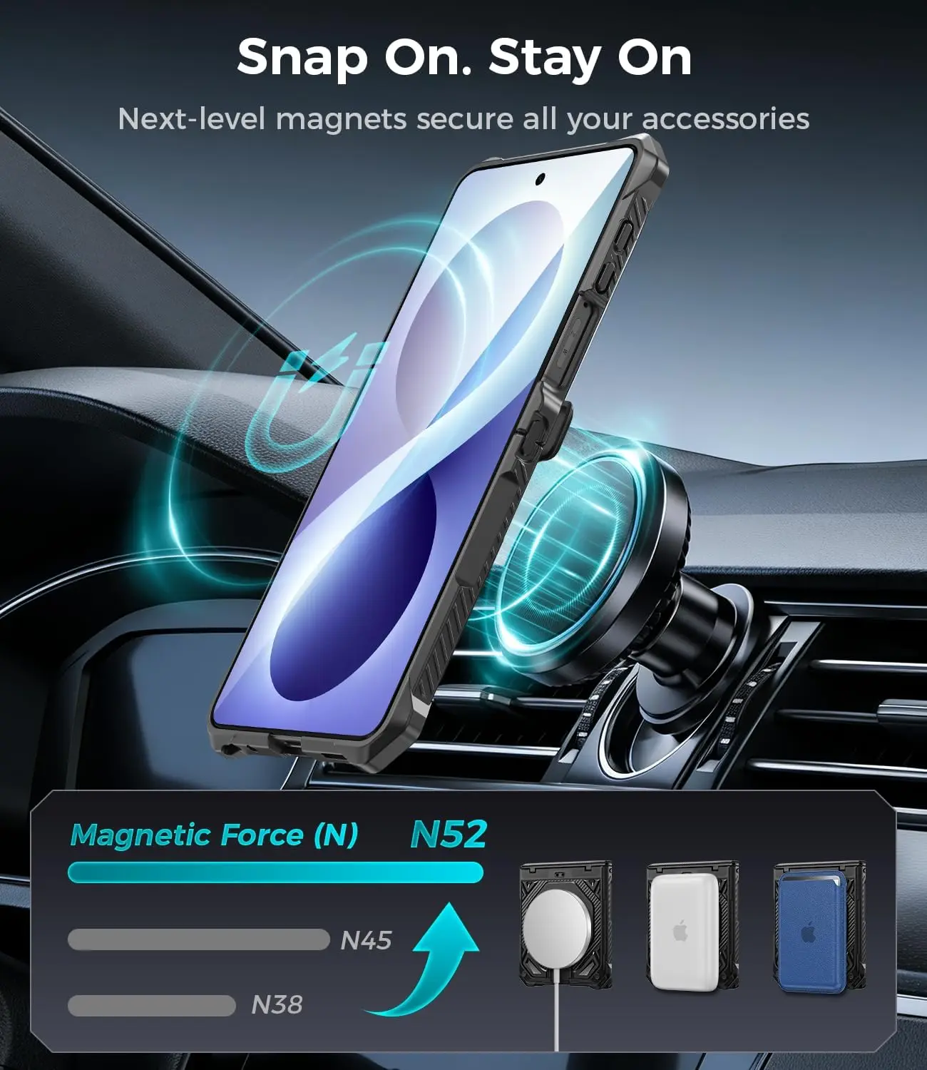 Rugged Shockproof Phone Case with Magnetic Stand and Hinge Protection