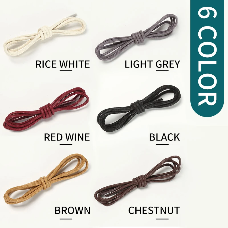 1 Pair Cotton Waxed Shoelaces Solid Color Round Oxford Shoe laces Boots Laces Waterproof Leather