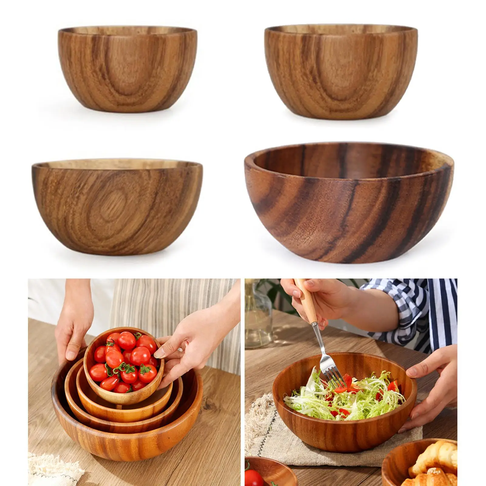 Wooden Salad Bowl Household Kitchen Utensils Fruit Rice Soup Serving Bowls