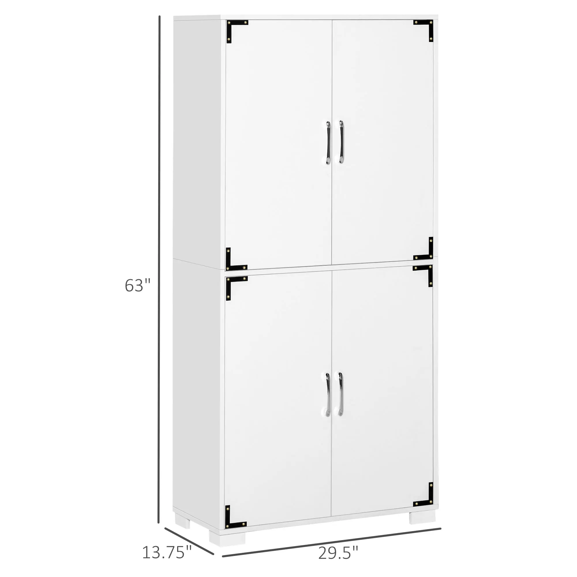 Industrial Style 4-Door Pantry Cabinet Organizer W/ Storage Shelves, White 2