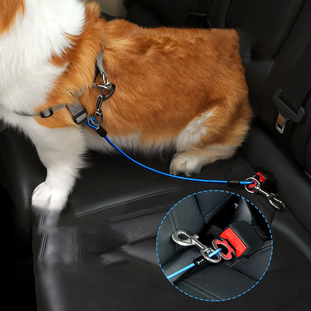 Uniwersalny samochód pies smycz zabezpieczająca pojazd lina stalowa przeciw ugryzieniu pas bezpieczeństwa dla psa dla psów podróżujących trakcyjny kołnierz akcesoria do uprzęży