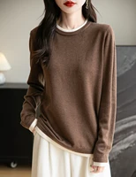 Haut femmes col rond mince T-Shirt tricot nouveau pull été printemps mode basique à manches longues laine faux deux pièces doux femme vêtements 3
