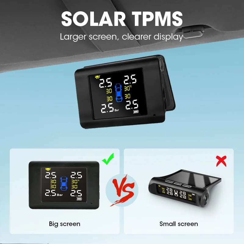 TPMS Auto Wireless Car Tire Intelligent Solar Power Sensor pressure accessories programming tool android headrest monitor gages car tire pressure monitor car tire pressure sensor