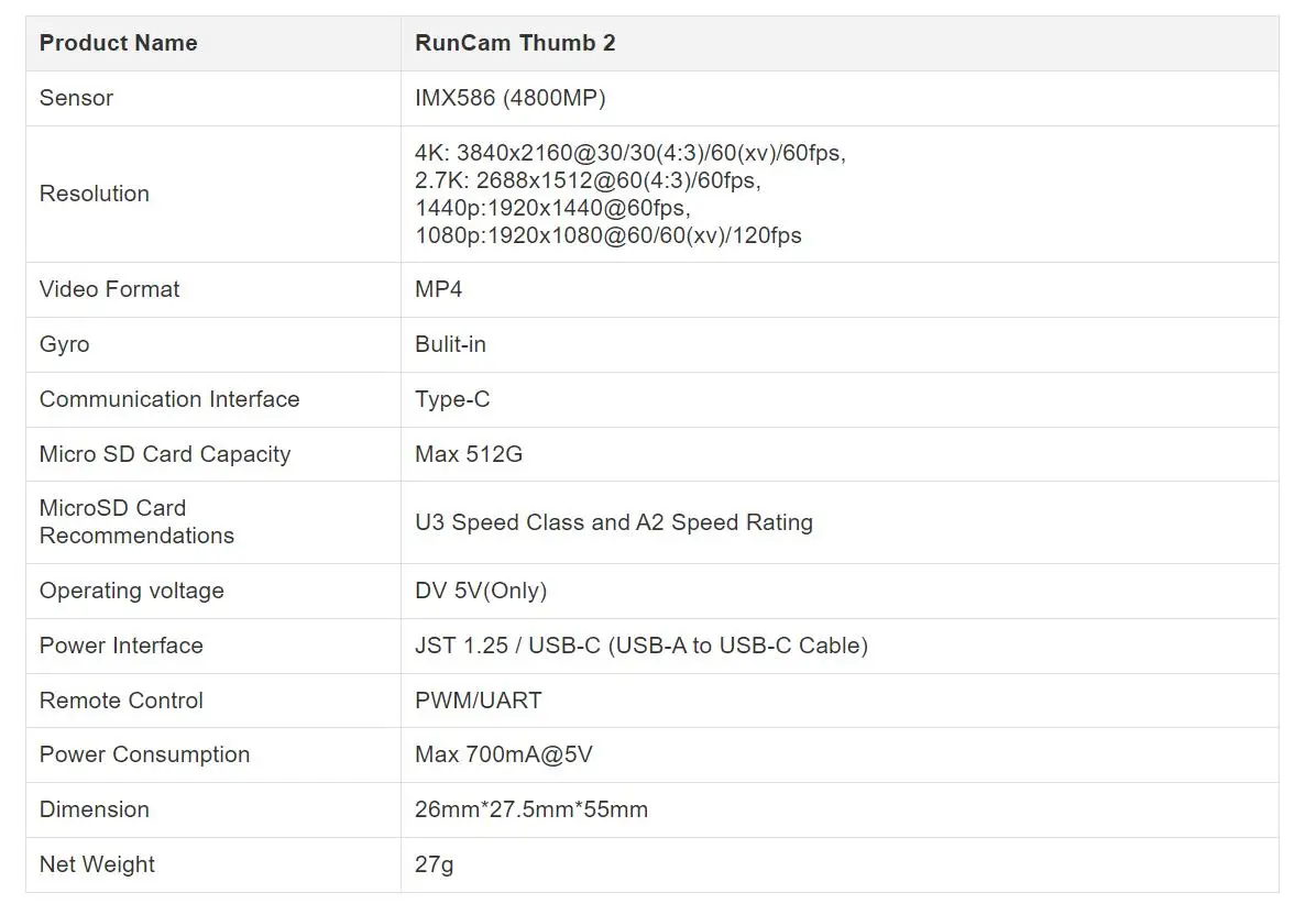 RunCam Thumb 2 4K HD Aufnahme Daumenkamera Eingebauter Gyro für FPV-Drohnenteile – Detail 2
