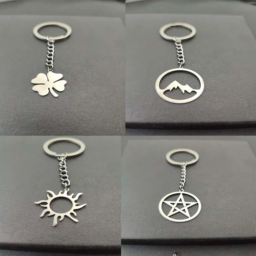 

Stainless Steel Silver Color David Lotus Pendants Keychain Keyring Accessories for Car Key Chains Jewelry