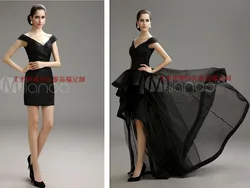 vestido sexy v-neck detachable skirt organza Prom 2018 new Custom cap sleeve black evening gown mother of the bride dresses