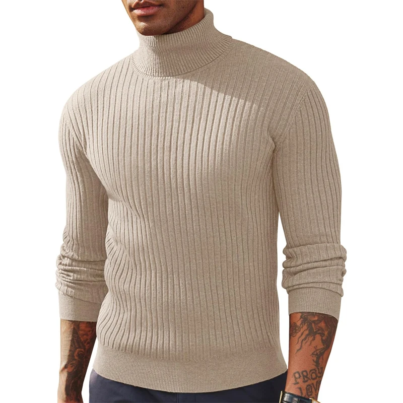 Autumn Men's Slim Fit Long Sleeve Turtleneck Sweater Casual Knitted Pullover Sweaters Outdoor Winter Warm Thick Heavyweight Top