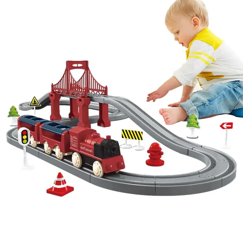 

Train Sets For Boys Electric Train Track Playset With Tracks Realistic Train Track Playset With Tracks Battery-Powered Train