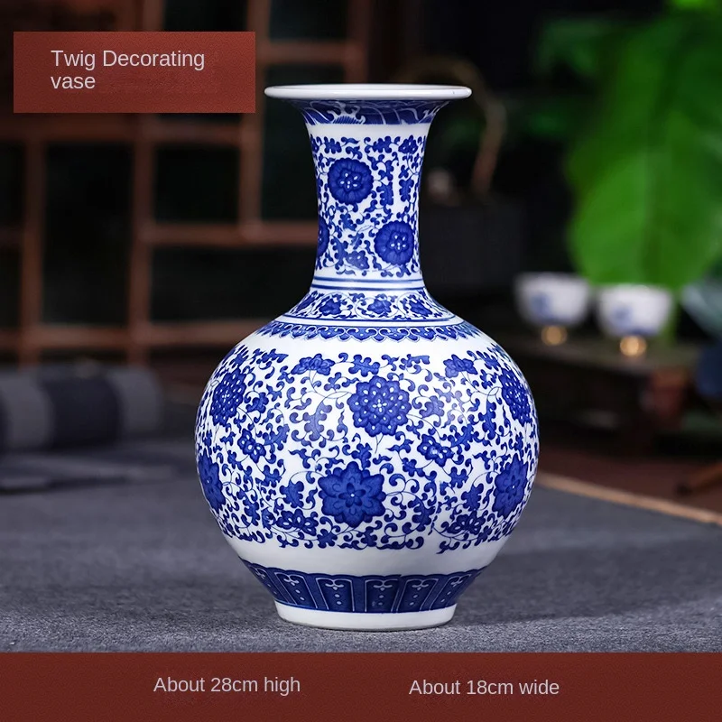 

Ceramics Antique Blue and White Porcelain Vase Flower Arrangement Modern New Chinese Household Living Room Decorations Ornaments