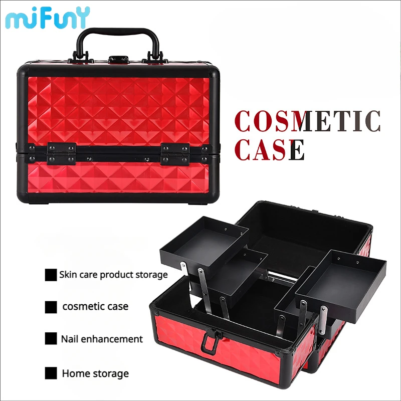 

MiFuny Two-layer Women's Makeup Boxs Aluminum Alloy Beauty Handbag Cosmetics Storage Boxs PVC Multifunctional Makeup Toolboxs