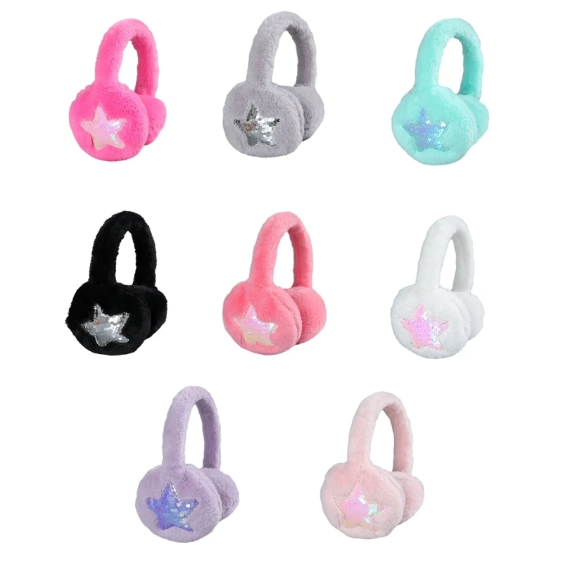 

Foldable Plush Ear Muffs for Women Warm Sequins Star Ear Warmers Cold Weather Furry Ear Covers for Outdoor Activities