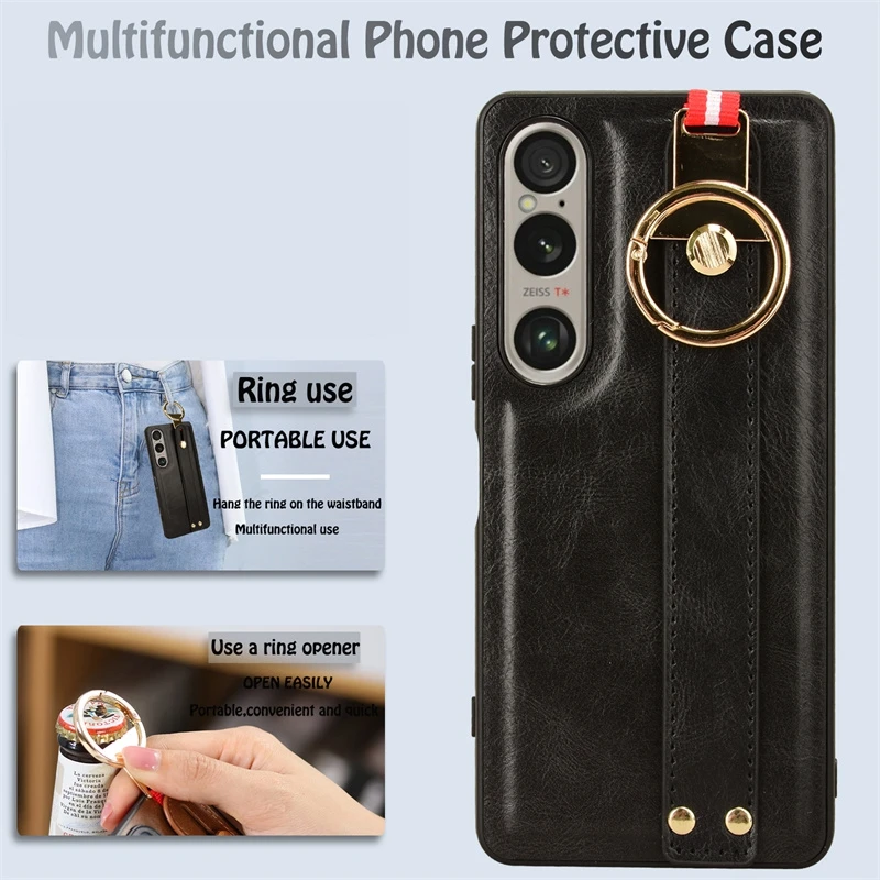 Luxury Leather Wristband Stand Case with Ring Opener