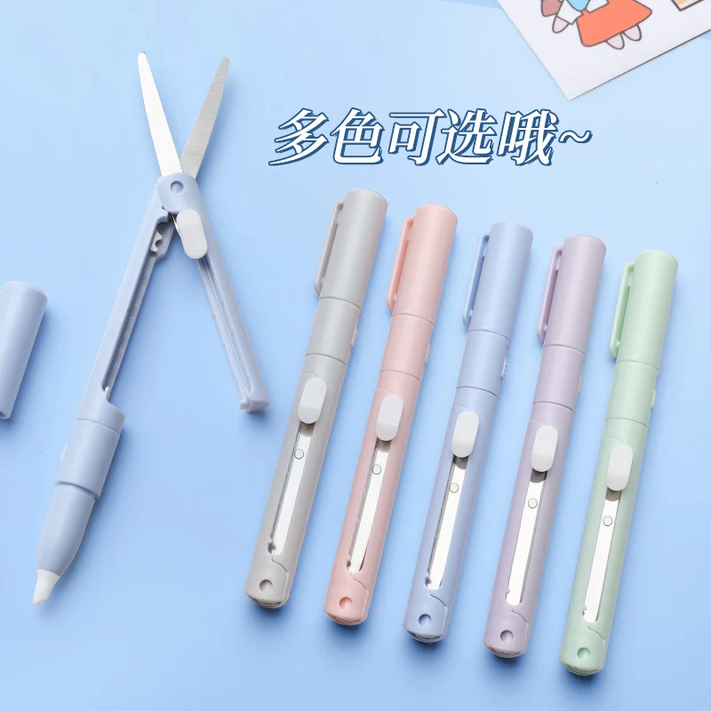 2-in-1-Multifunktionsschere, faltbar, mit Stiftmesser, Papierschneider, Allzweckmesser, DIY-Kunsthandwerk, Schneidewerkzeuge, Schulbedarf – Detail 6
