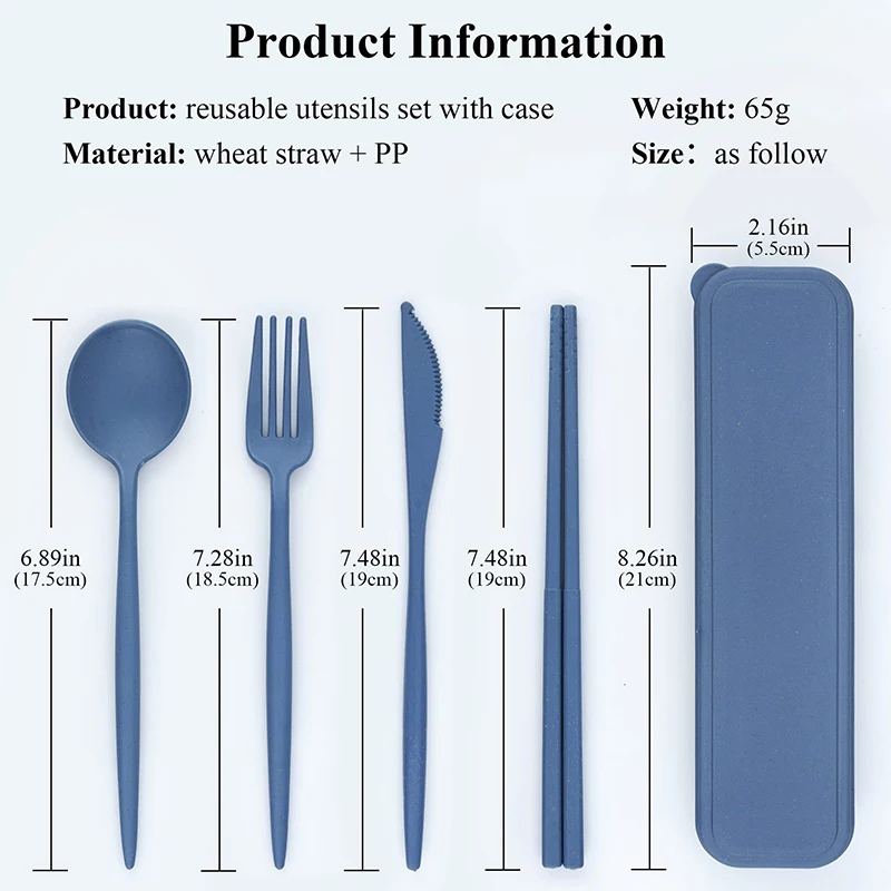 4pcs Travel Cutlery with Box Cutlery Set Chopsticks Fork Spoon Knife with Box Reusable Set