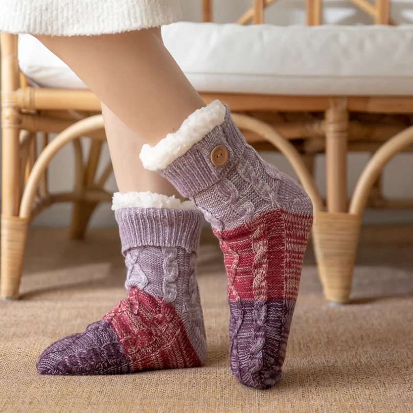 Fuzzy Thermal Socks Fluffy Women Winter warm Plush Soft Non Slip Grip Home Short Floor Comfy ladies Slippers Leisure Sock Female