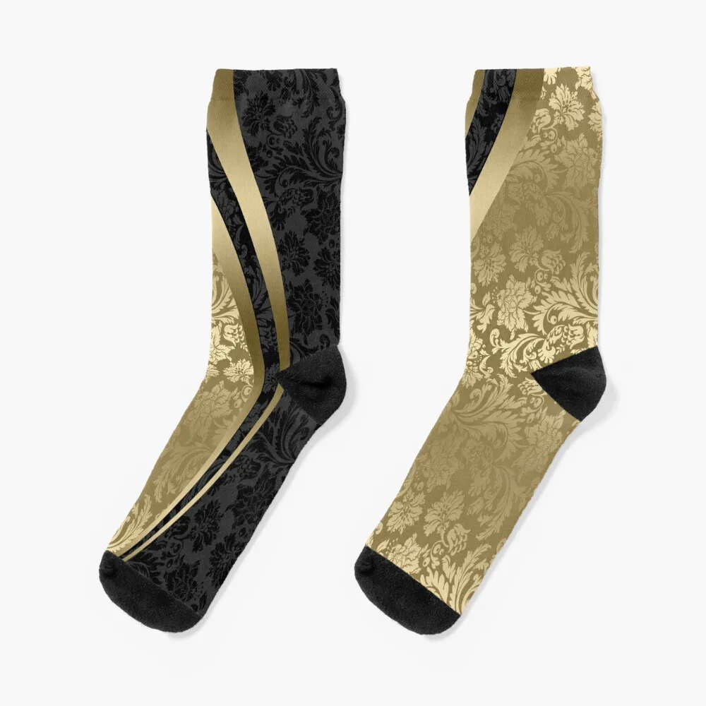 Black And Gold Damasks And geometric Stripes Socks sports stockings colored ankle Socks Man Women's i would like to rage socks thermal man winter stockings man colored sports socks ladies men s