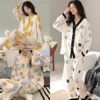 Women Spring and Fall Two-Piece Pajamas Cardigan Long-Sleeved Long Pants Thin Section Polka Dot Printing Maternity Homewear 1