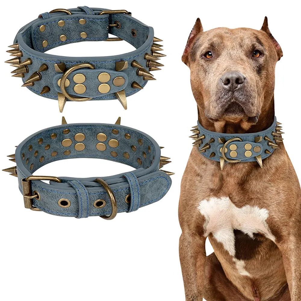 Spiked-Studded-Dog-Collar-Big-Sharp-Spike-Dog-Collar-Neck-Protection