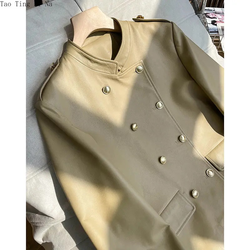 2023 Women New High Quality Genuine Sheep Leather Jacket Small Gold Button Real Sheepskin Leather Coat W18