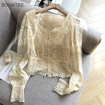 여성용 우아한 크롭 셔츠, 시크한 빈티지 디자인, 섬세한 미적, 봄 여성 상의, 심플한 프렌치 스타일 의류, 트렌디