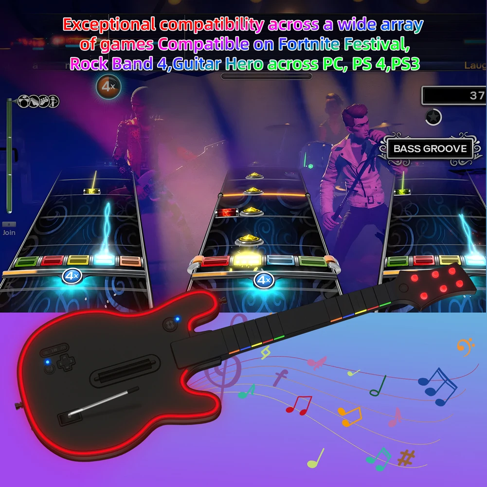2.4G Wireless Guitar Controller Console Remote Joystick PC Guitar Controller PS4/3 PC Hero Clone Hero Rock Band
