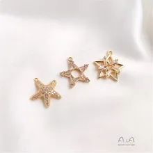 

Inlaid zircon five-pointed star Six Star Starfish Pendant DIY necklace Clavicle chain earring pendant