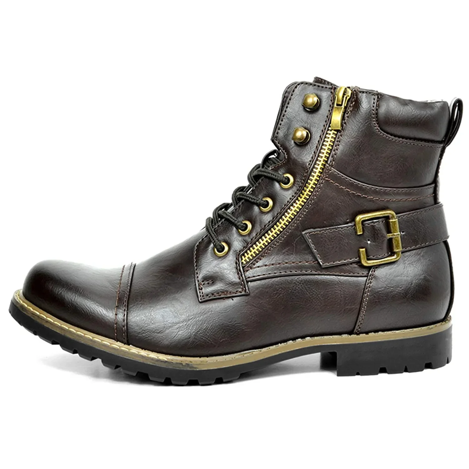 3 Colors Metal Double Zipper Motorcycle Men's Boots Fashion Mid Top Waterproof Riding Motorcyclist Boots
